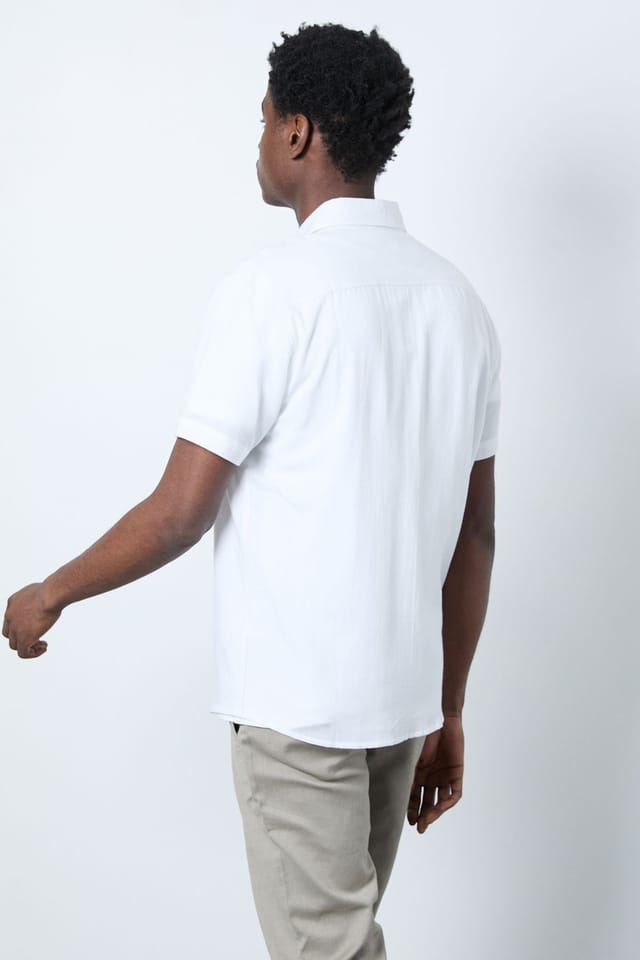 Burton Burton Men's White Linen Blend Short Sleeve Shirt - 3