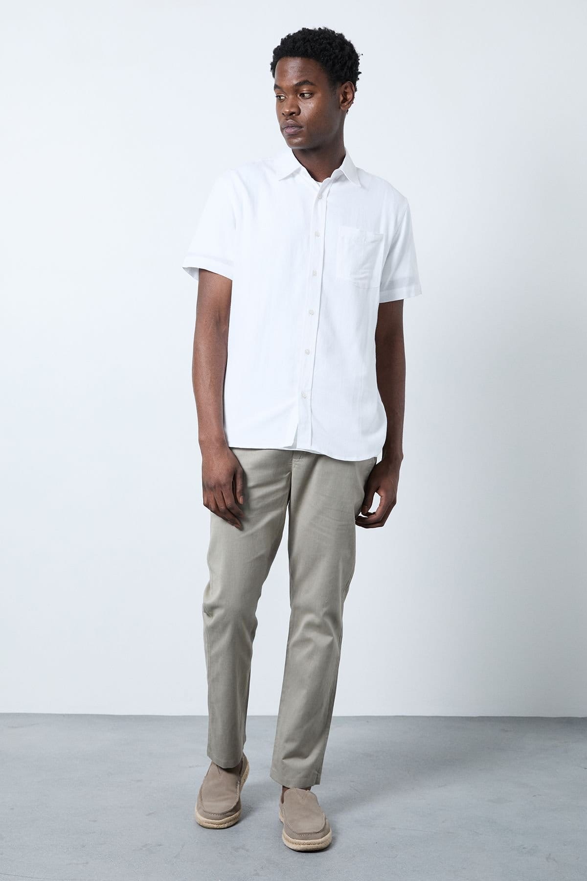 Burton Burton Men's White Linen Blend Short Sleeve Shirt - 4