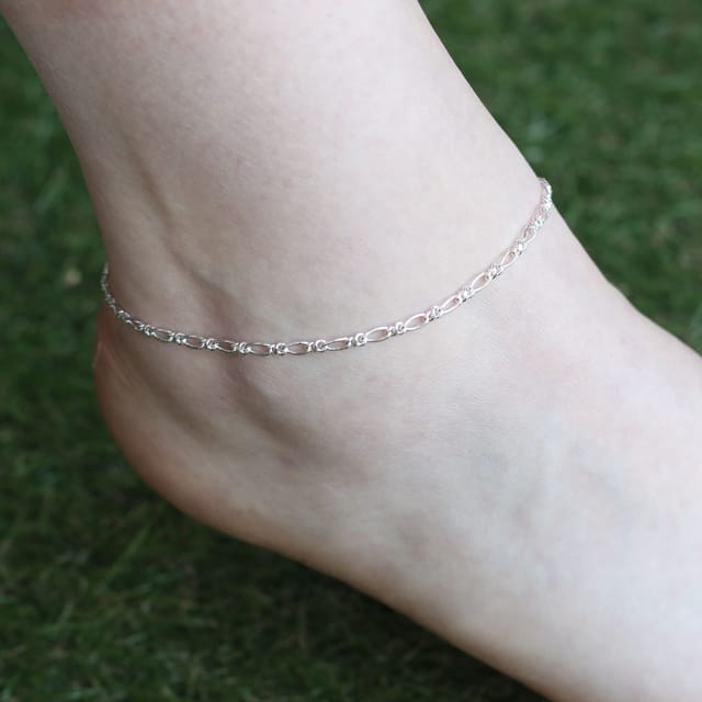 The Colourful Aura The Colourful Aura Women's Pure Silver Braided Slim Indie Boho Silver Indian Payal Anklet - 2