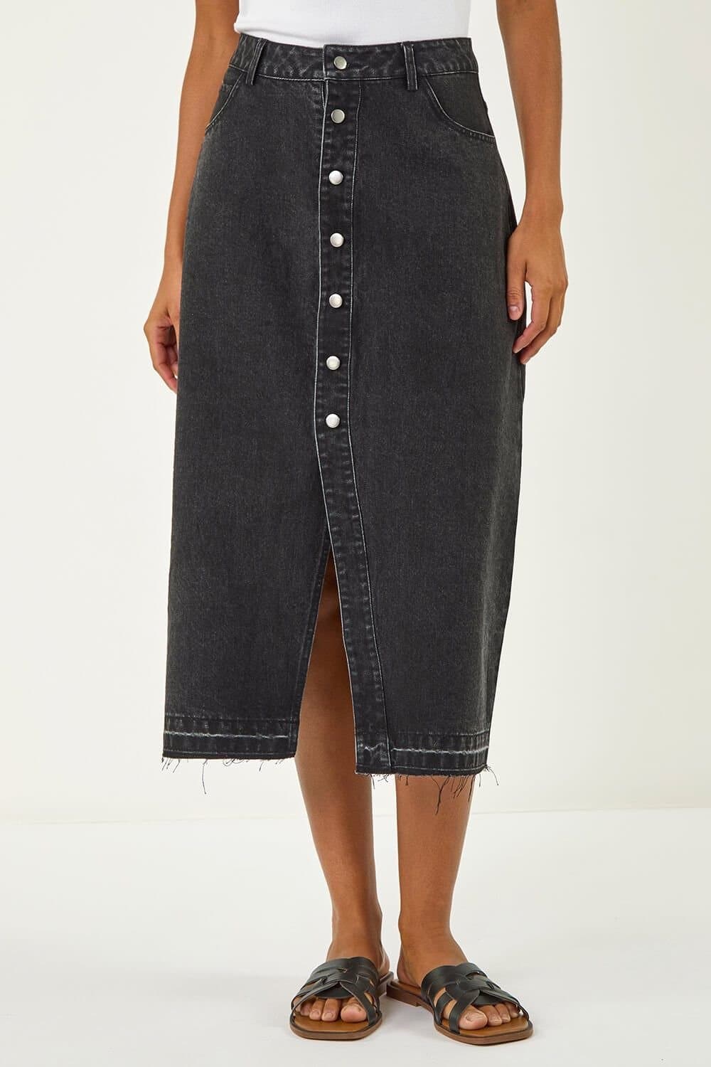 Dusk Dusk Charcoal Denim Button Skirt