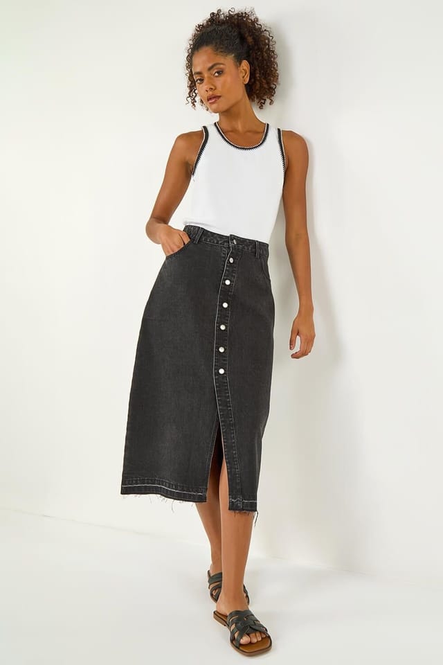 Dusk Dusk Women's Denim Button Skirt in Charcoal - 2