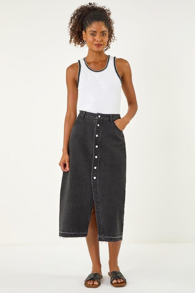 Dusk Dusk Women's Denim Button Skirt in Charcoal - 3