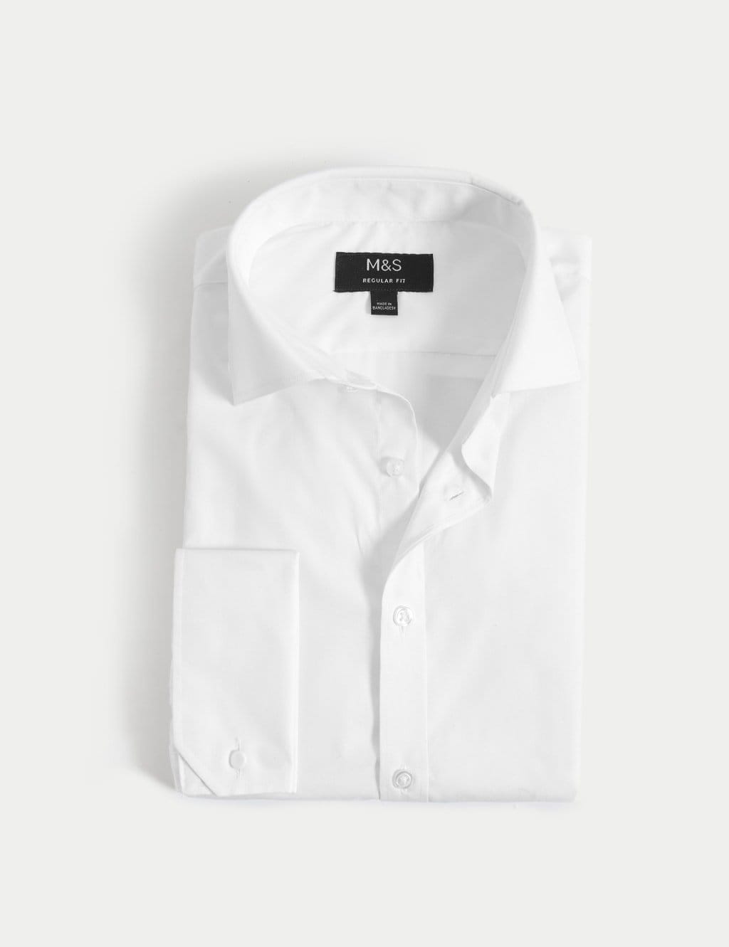 M&S White Cotton Blend Double Cuff Shirt