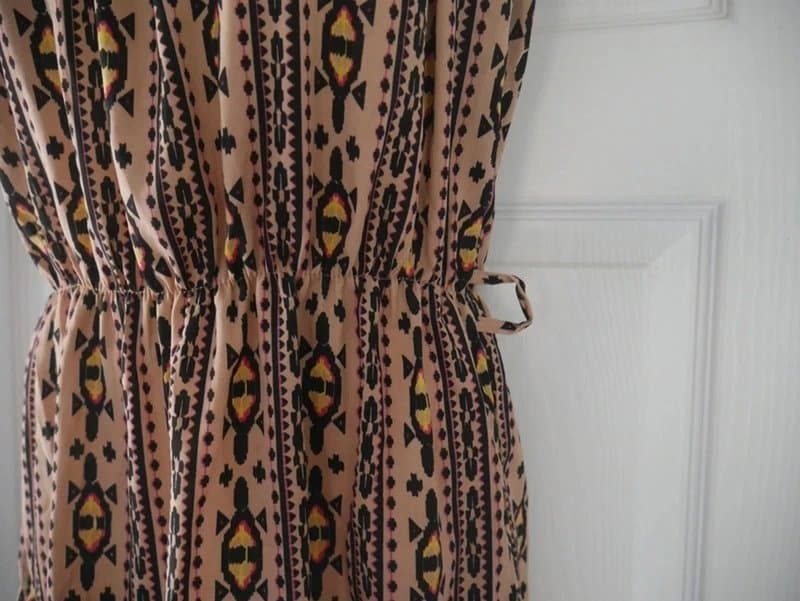 Carbon New Womens Blouse Top Short Dress Size 10 Brown Aztec Chiffon Summer Holiday