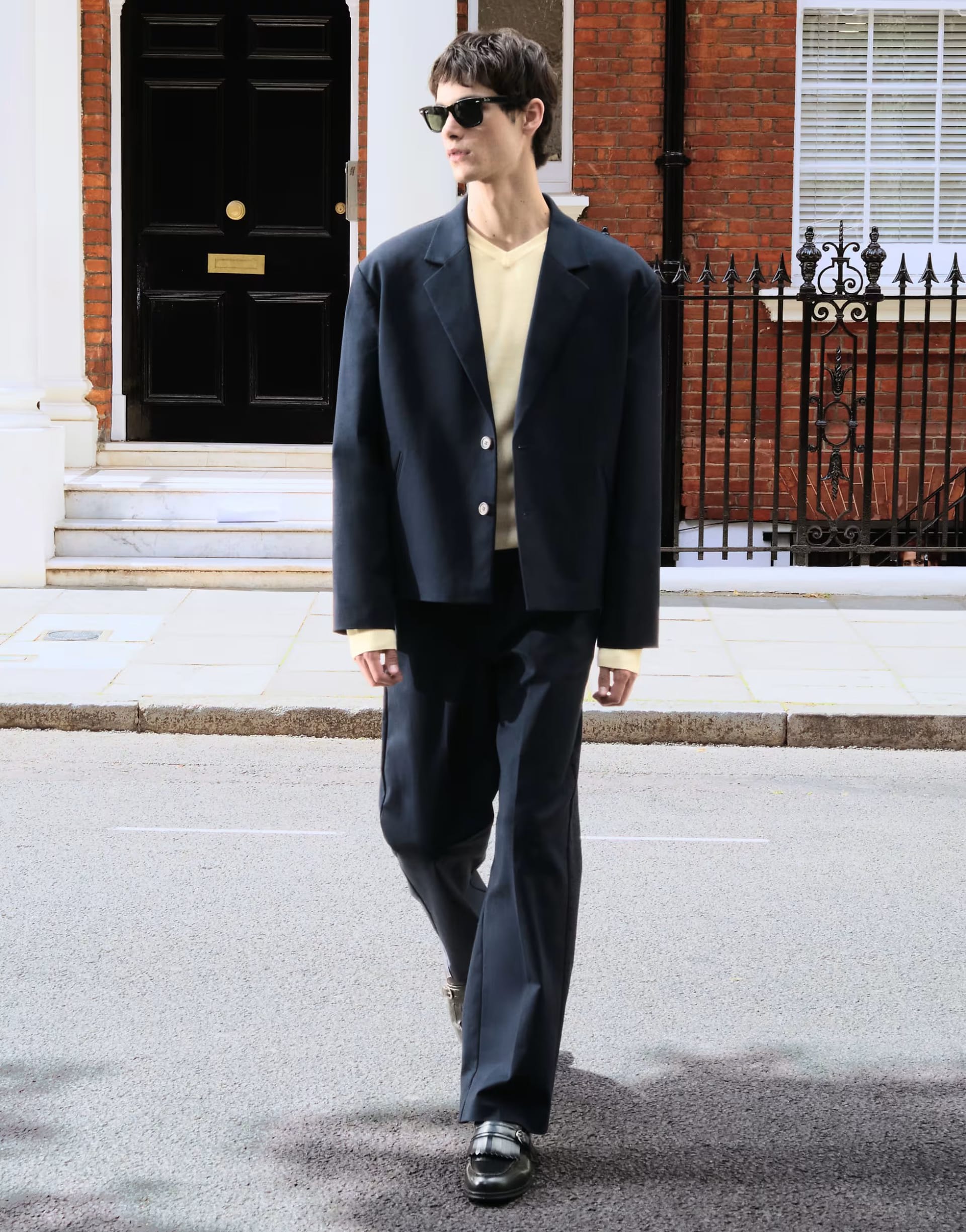 ASOS Wide Leg Suit Trouser In Navy Twill For Men