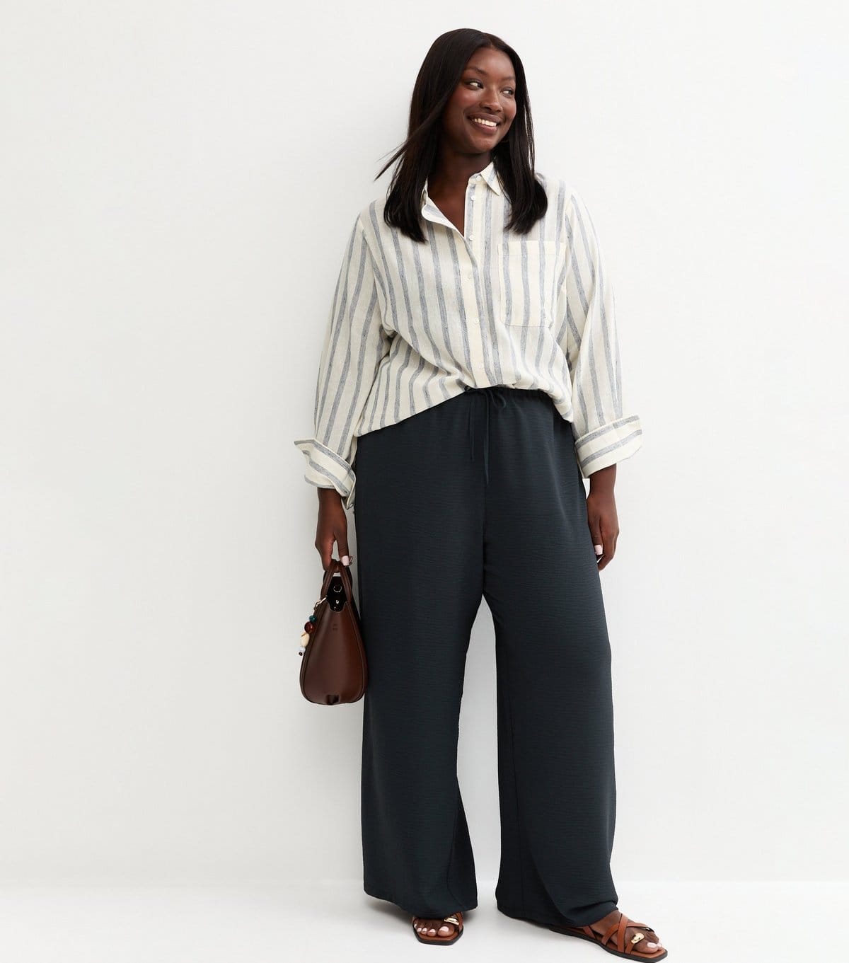 New Look Plus Size Navy Wide Leg Trousers