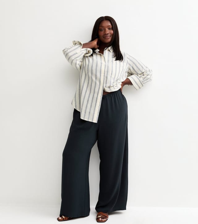 New Look Women's Plus Size Navy Drawstring Wide Leg Trousers Curves New Look - 3
