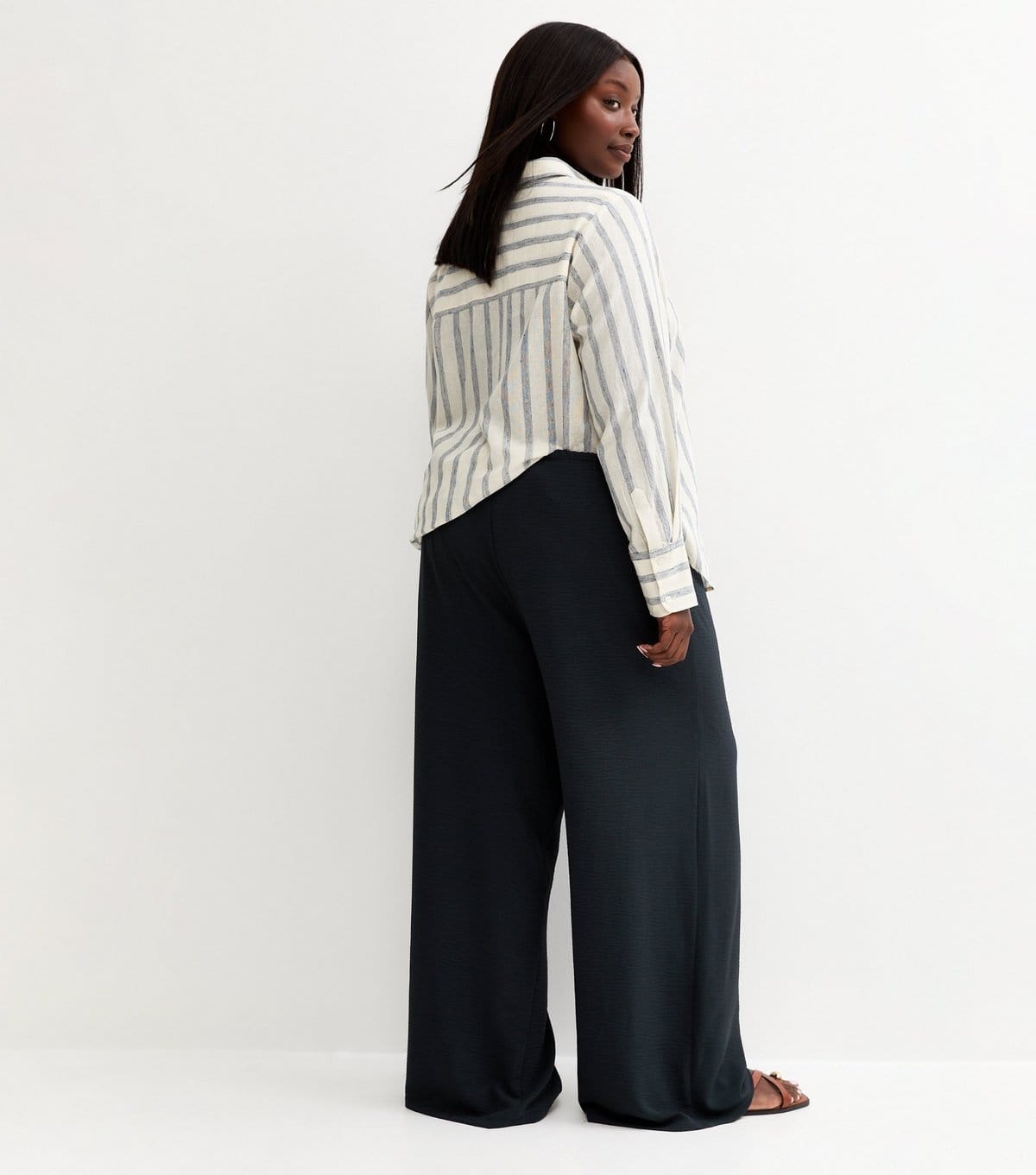 New Look Women's Plus Size Navy Drawstring Wide Leg Trousers Curves New Look - 4