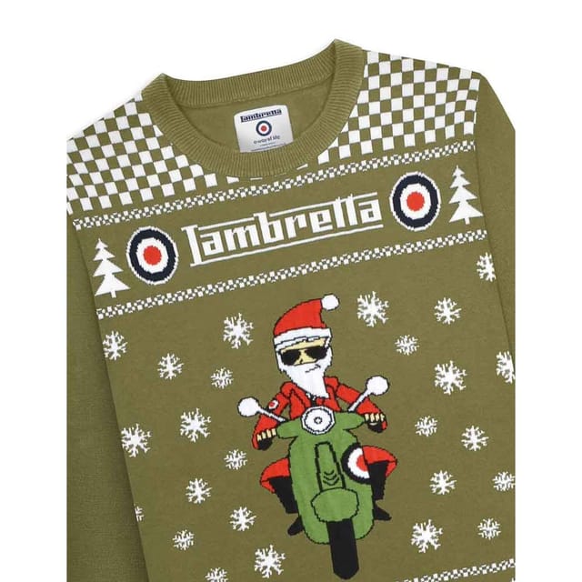 Lambretta Lambretta Men's AW25 Scooter Christmas Jumper in Khaki - 3
