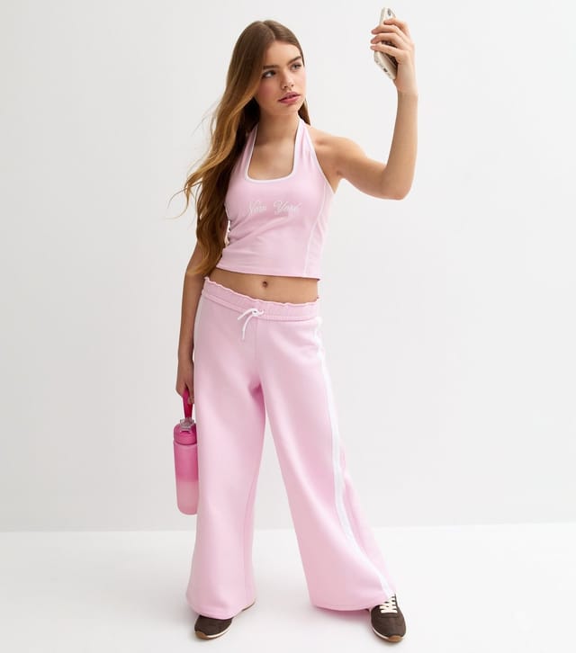 New Look Girls' Pink New York Embroidered Halter Neck Top New Look - 3