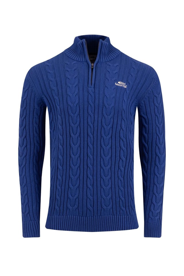 Weird Fish Weird Fish Men's Heath 1/4 Zip Cable Knit Jumper in Blue - 2