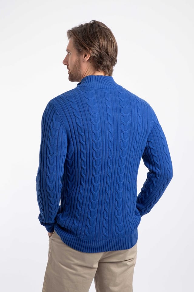 Weird Fish Weird Fish Men's Heath 1/4 Zip Cable Knit Jumper in Blue - 3