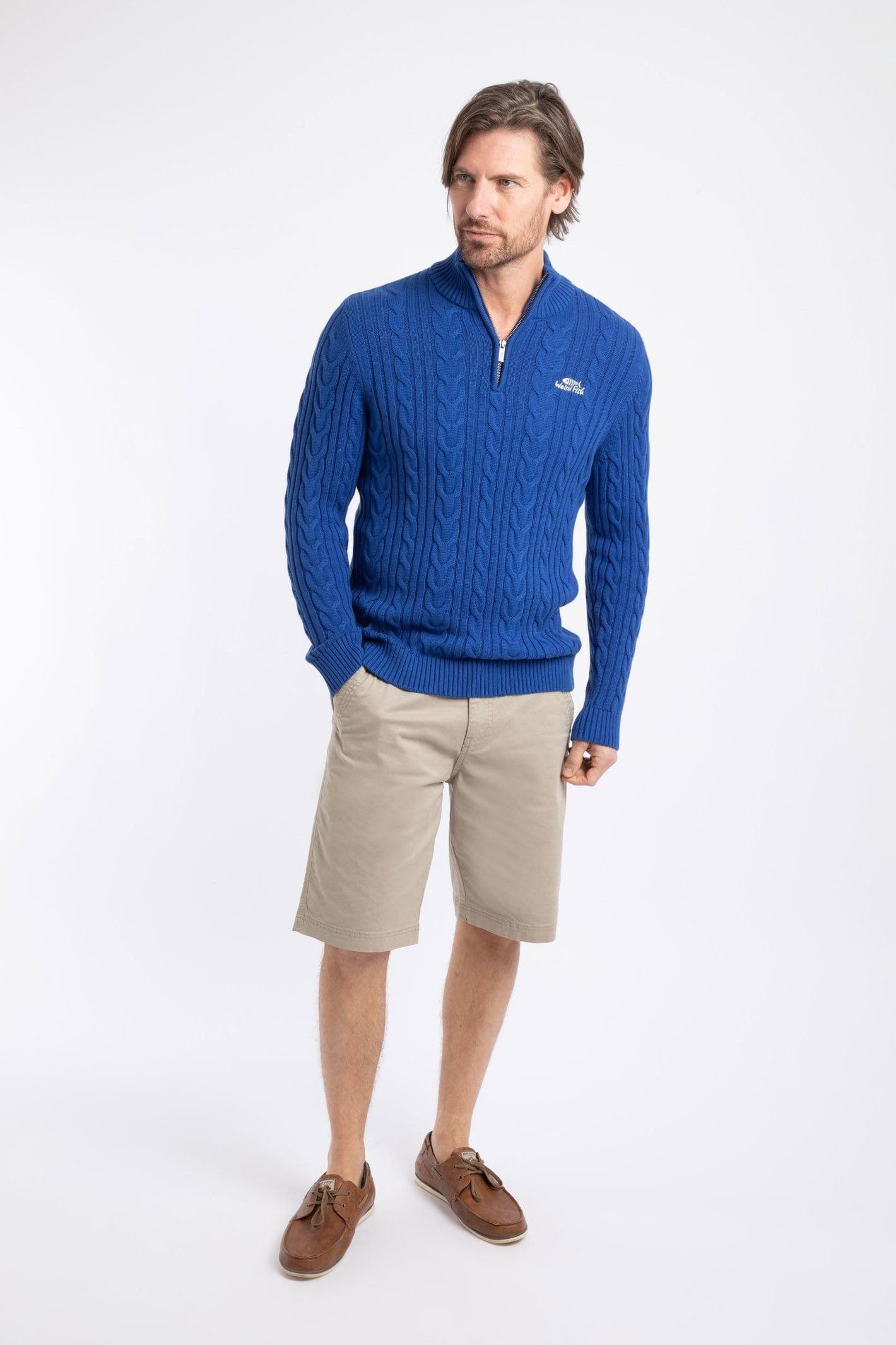 Weird Fish Weird Fish Men's Heath 1/4 Zip Cable Knit Jumper in Blue - 4