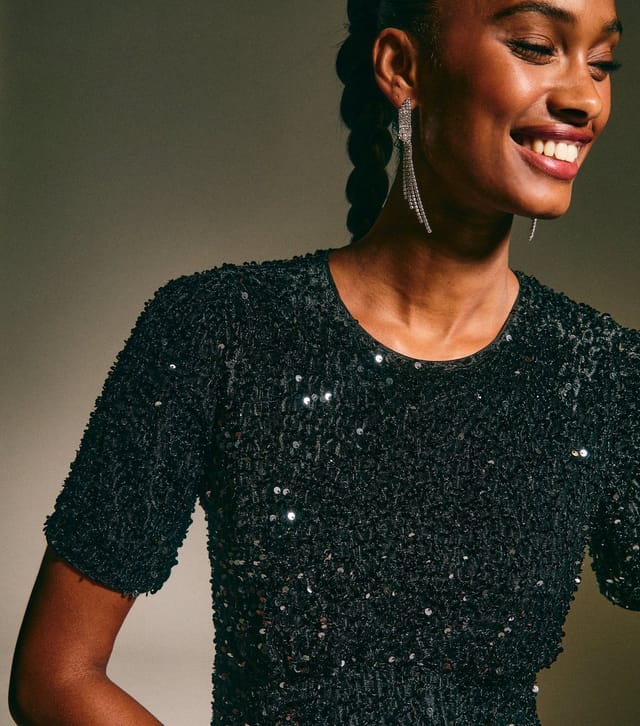 New Look Women's Black Velvet A-Line Midi Sequin Dress New Look - 2