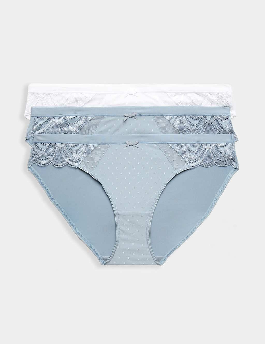 M&S 3pk Amelia Lace Bikini Knickers Light Steel Blue