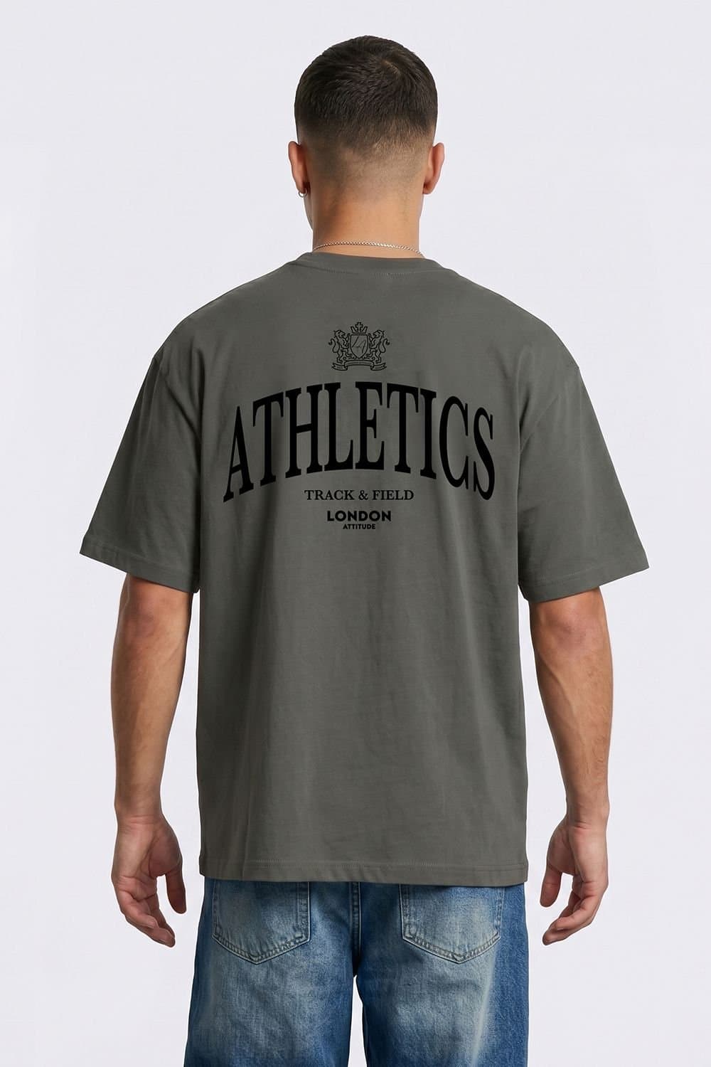 LONDON ATTITUDE LONDON ATTITUDE Men's Athletics Premium Graphic T-Shirt in Khaki