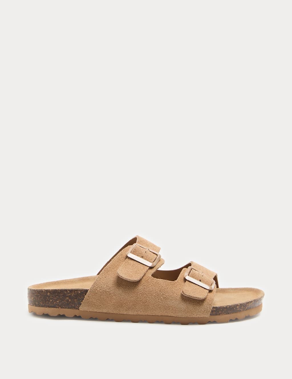 Marks & Spencer M&S Suede Buckle Footbed Mules Tan