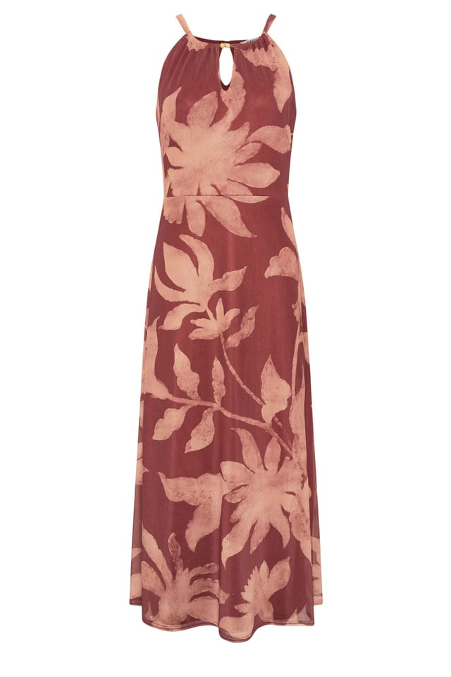 M&Co M&Co Women's Petite Mesh Halter Neck Maxi Dress in Dark Pink - 2