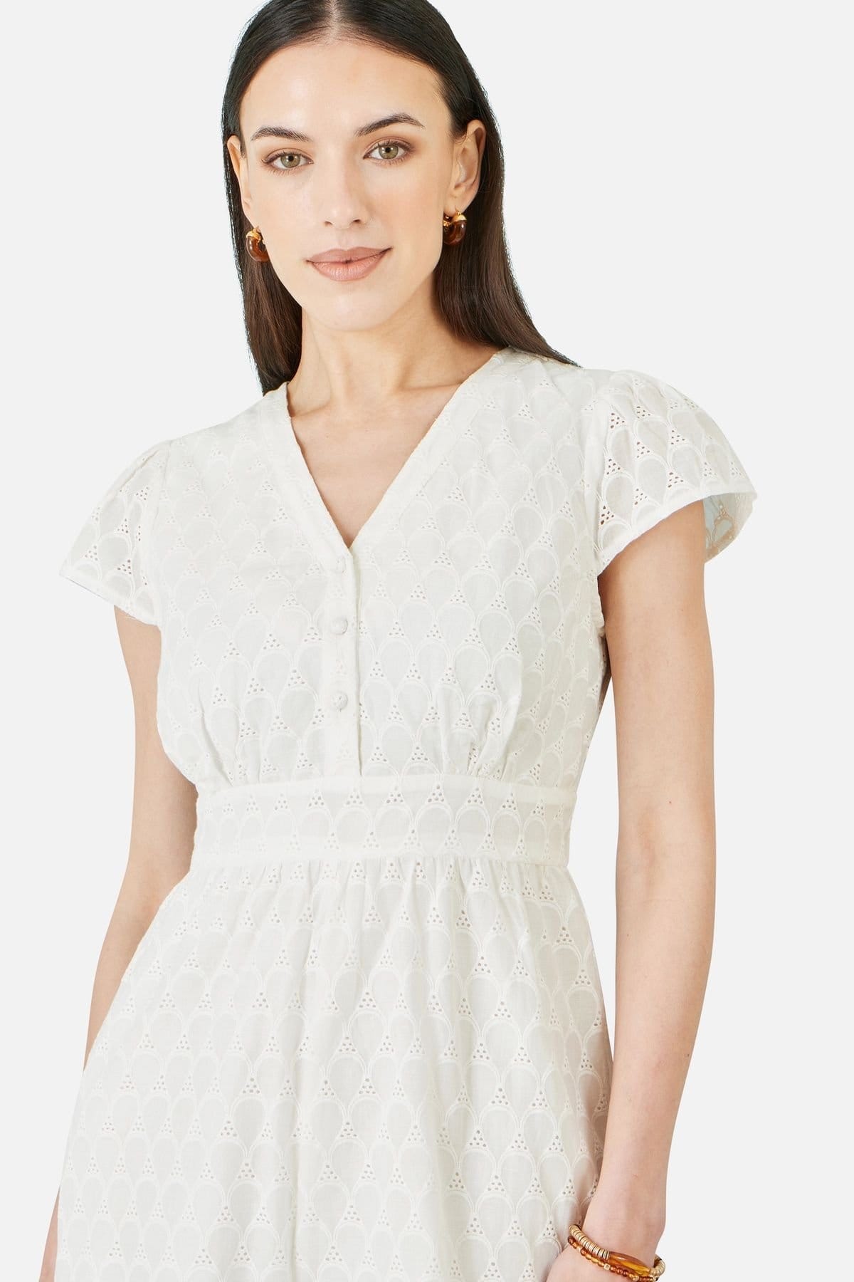 Yumi Yumi Women's White Cotton Broderie Anglaise Playsuit in Off-White - 4