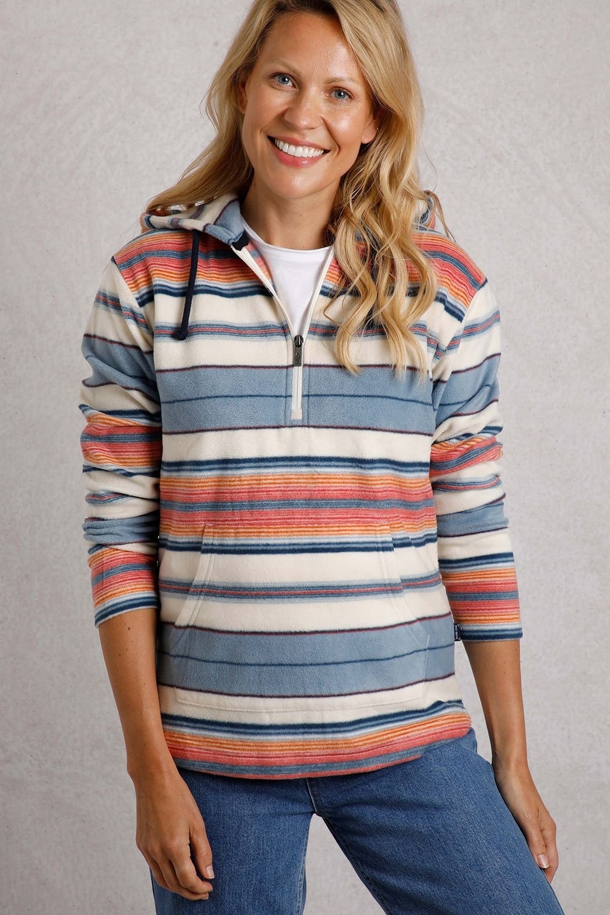 Weird Fish Women's Lana 1/4 Zip Microfleece Hoodie in Cream