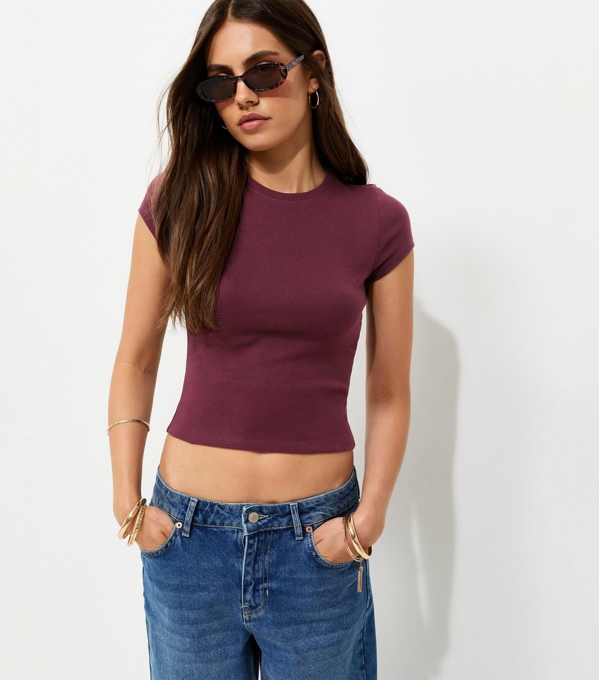 New Look New Look Dark Burgundy Cotton-Rich Baby Tee