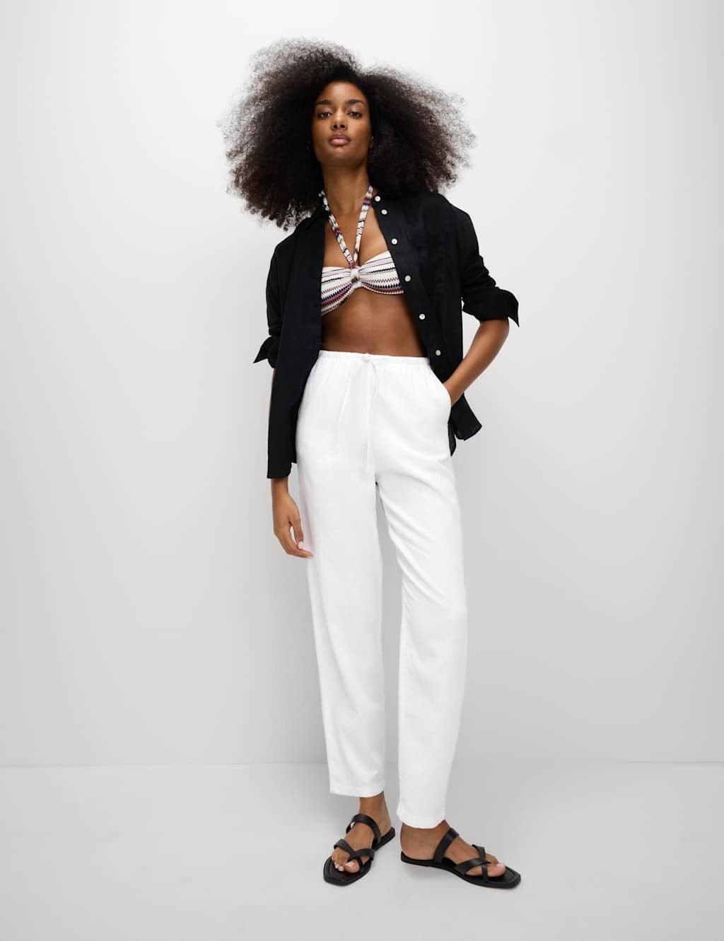Marks & Spencer M&S Linen-Rich Drawstring Tapered Trousers White