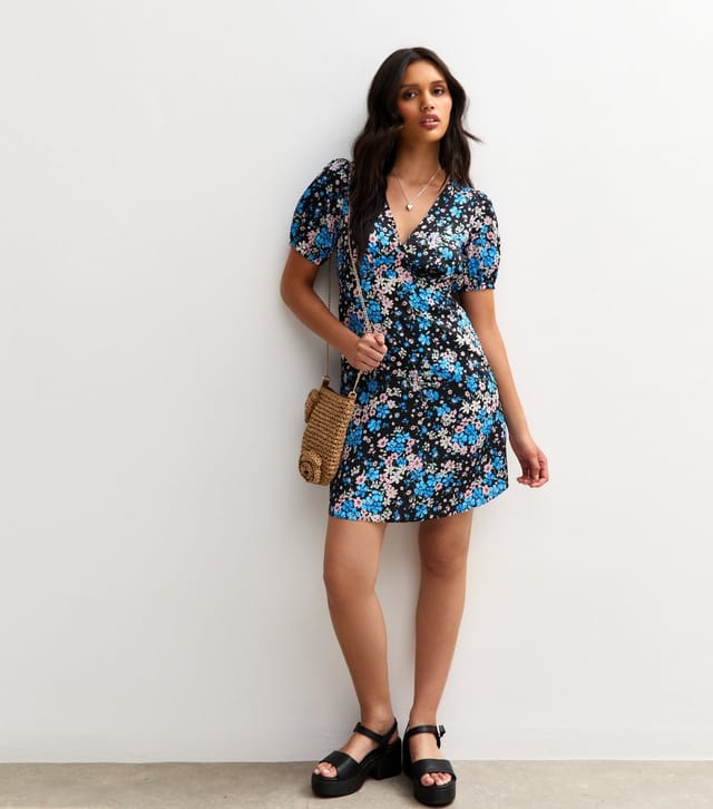 New Look Women's Black Satin Floral Print Mini Dress New Look - 3