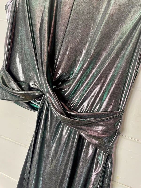 Topshop 🖤 Topshop Silver Metallic Lamé Asymmetric Drape Sleeveless Top 12 40