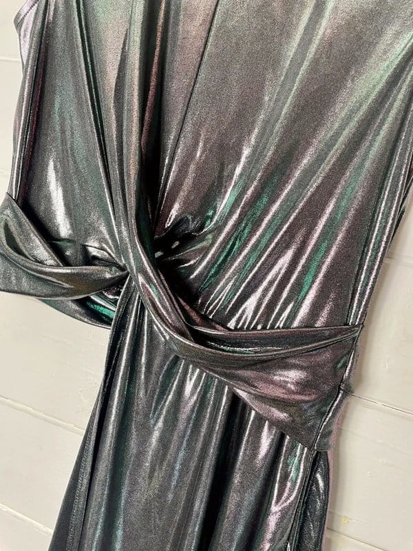 Topshop 🖤 Topshop Silver Metallic Lamé Asymmetric Drape Sleeveless Top 12 40 - 1