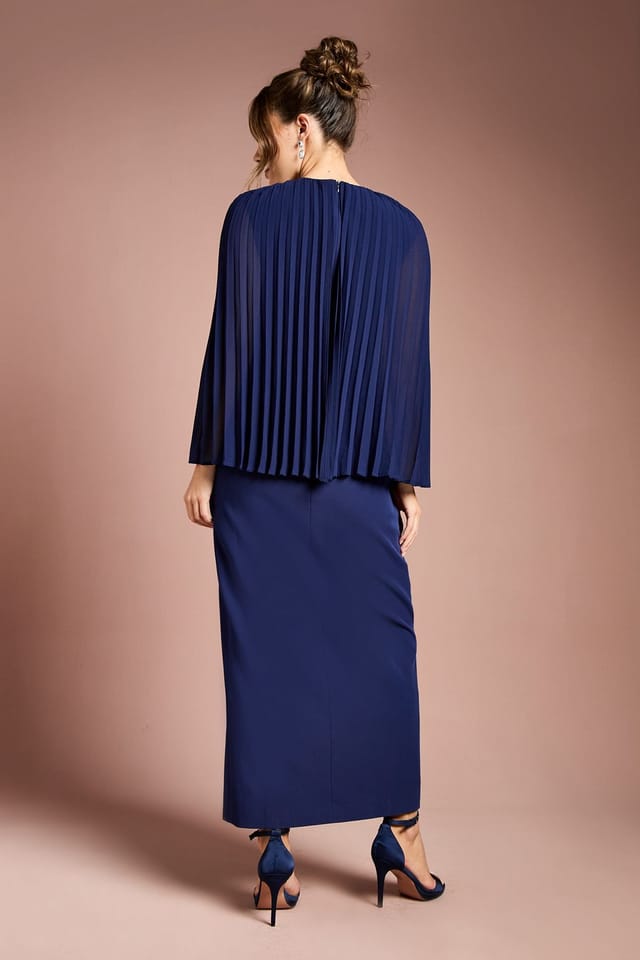 Coast Coast Women's Pleated Cape Detail Crepe Pencil Dress in Navy - 3