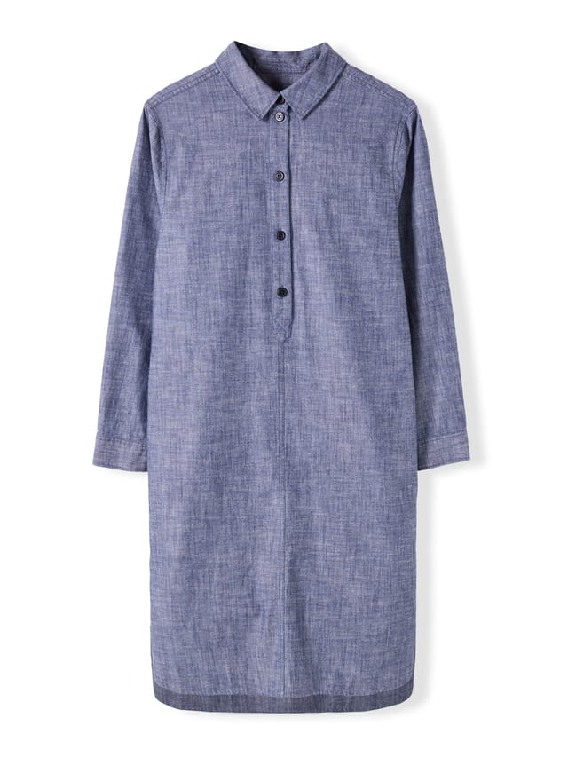 Celtic & Co Celtic & Co Women's Chambray Long Sleeve Knee Length Dress in Mid Blue - 2