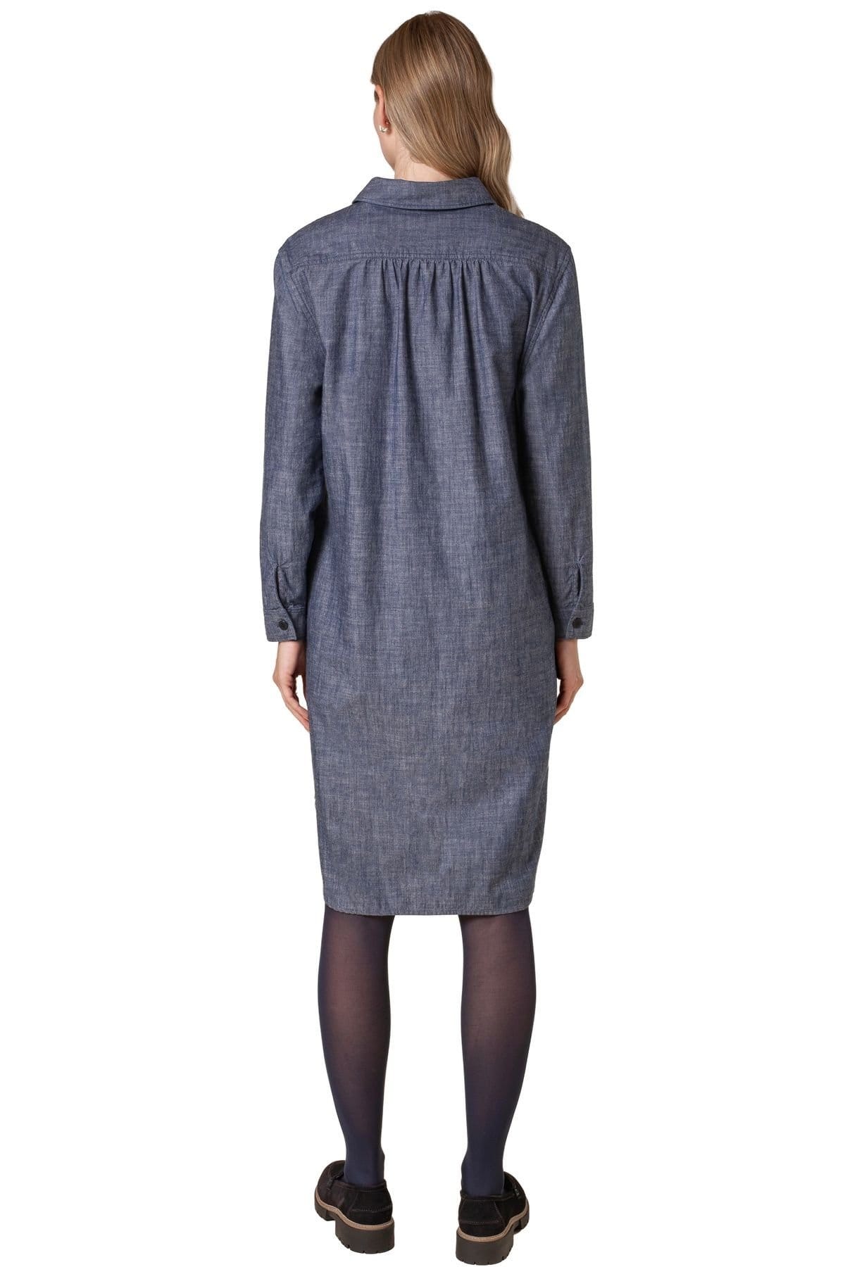 Celtic & Co Celtic & Co Women's Chambray Long Sleeve Knee Length Dress in Mid Blue - 4