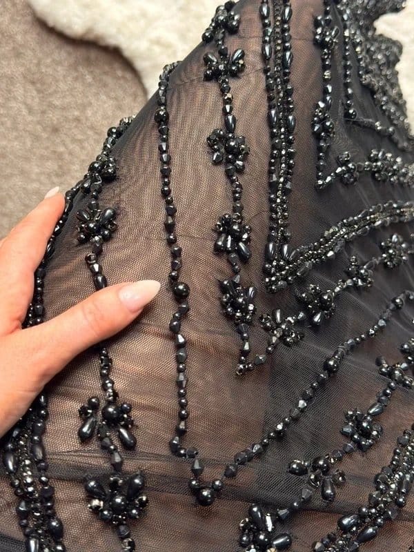 House of CB Black Hand-Embellished Sheer Maxi Gown