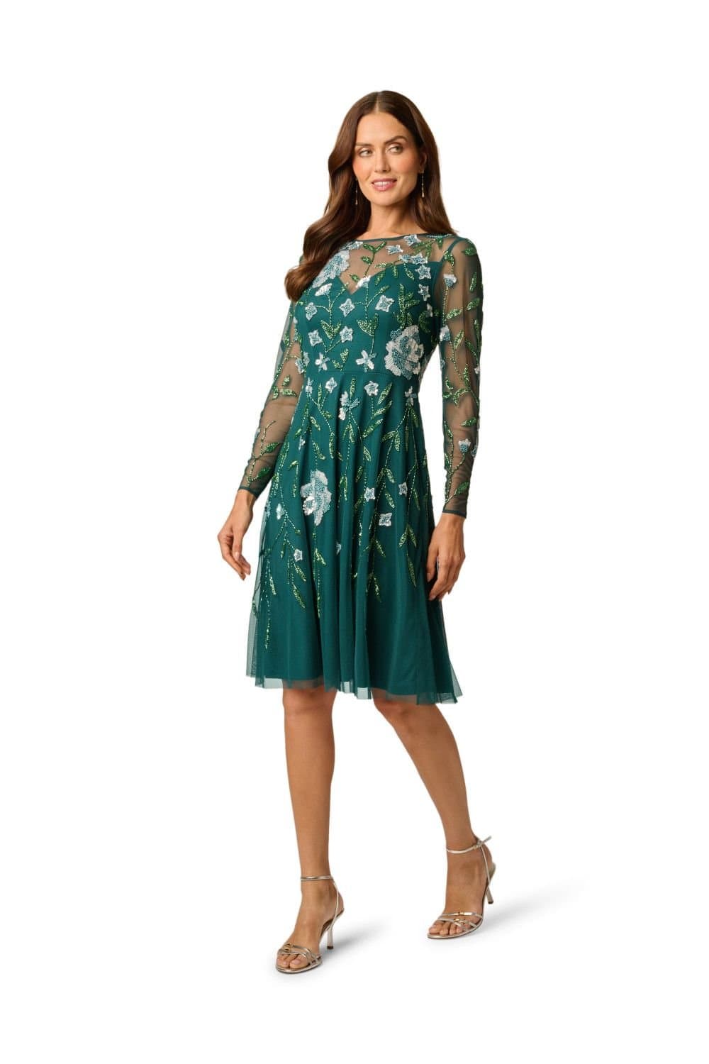 Adrianna Papell Adrianna Papell Women's Bead Mesh Midi Dress in Dark Green