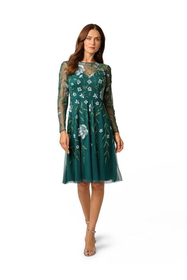 Adrianna Papell Adrianna Papell Women's Bead Mesh Midi Dress in Dark Green - 2