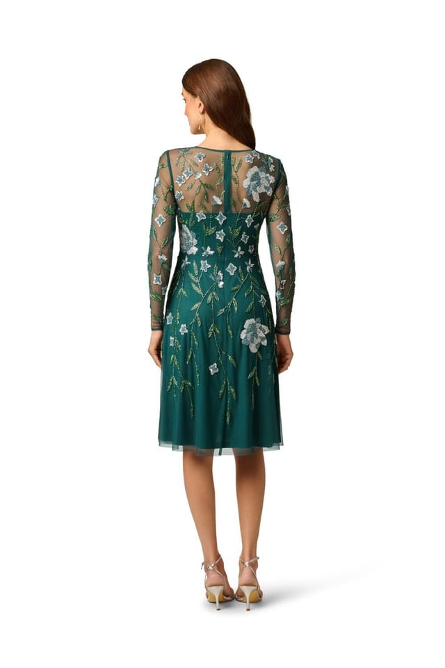 Adrianna Papell Adrianna Papell Women's Bead Mesh Midi Dress in Dark Green - 3