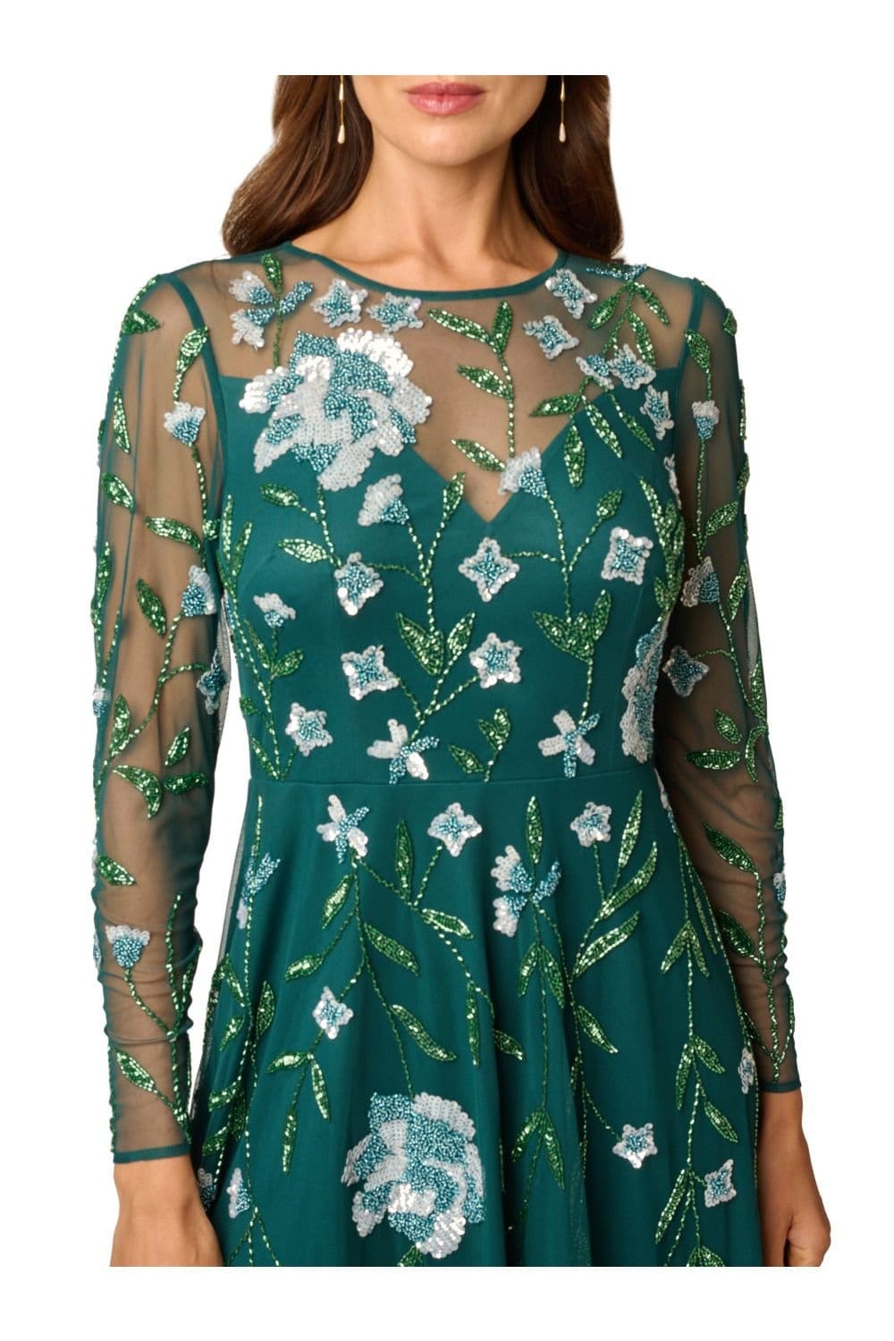 Adrianna Papell Adrianna Papell Women's Bead Mesh Midi Dress in Dark Green - 4