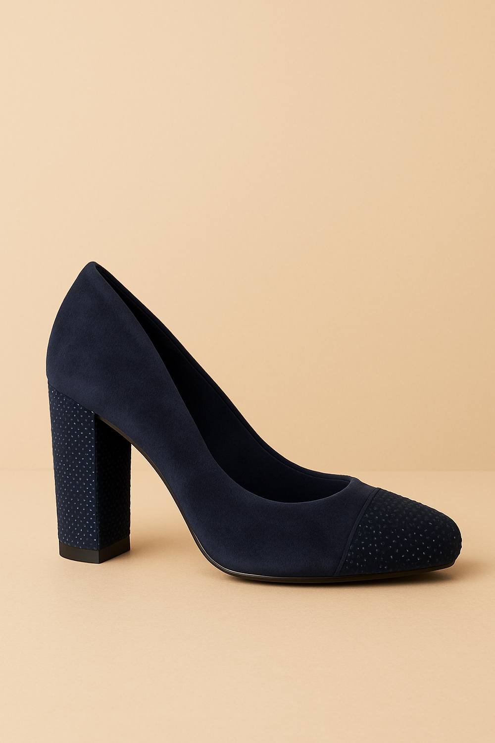 Spot On Spot On Women's Block Heel Faux Suede Court Shoes with Embellished Toecap in Navy - 3