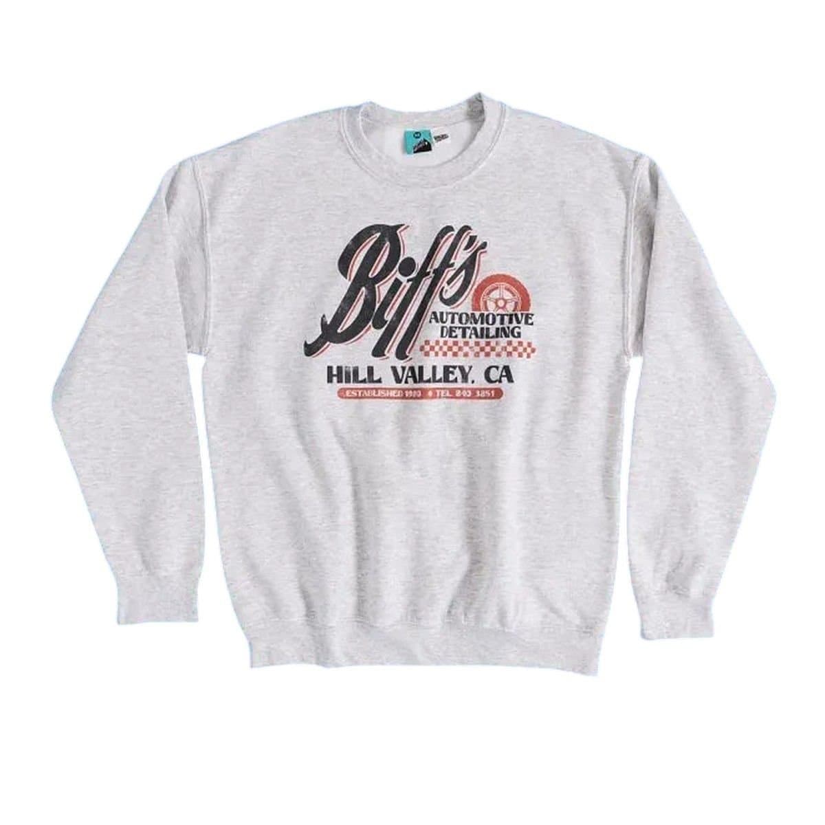 Back To The Future Back To The Future Men's Biffs Automotive Detailing Sweatshirt in Grey