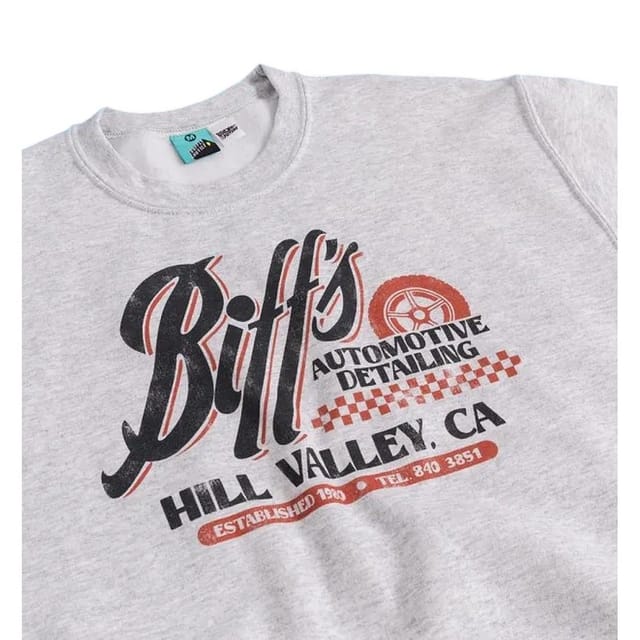 Back To The Future Back To The Future Men's Biffs Automotive Detailing Sweatshirt in Grey - 3