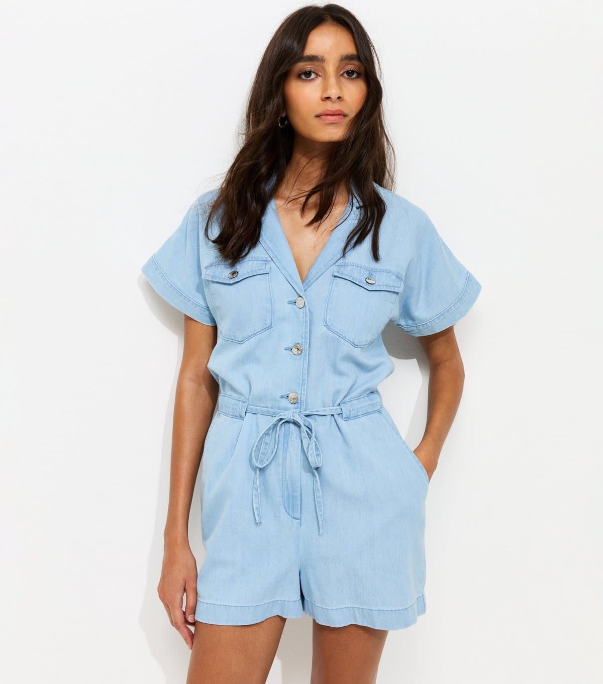 New Look Women's Light Blue Wash Denim Playsuit New Look