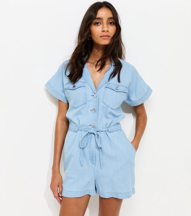 New Look Women's Light Blue Wash Denim Playsuit New Look - 2