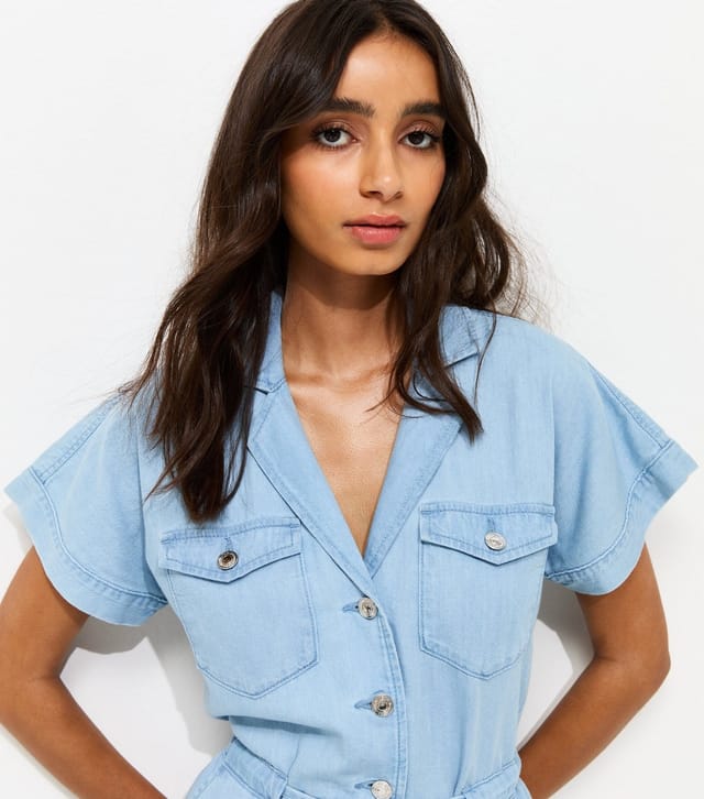 New Look Women's Light Blue Wash Denim Playsuit New Look - 3