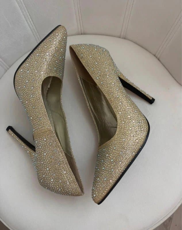 Buckle Buckle Gold Diamanté Stiletto Court Heels UK 9 EU 43 Sparkly Rhinestone Party Wedding Prom