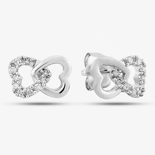 T.H.Baker T.H.Baker Women's 9ct White Gold & Pave Diamond Double Open Hearts Stud Earrings PE05599 in Silver - 2