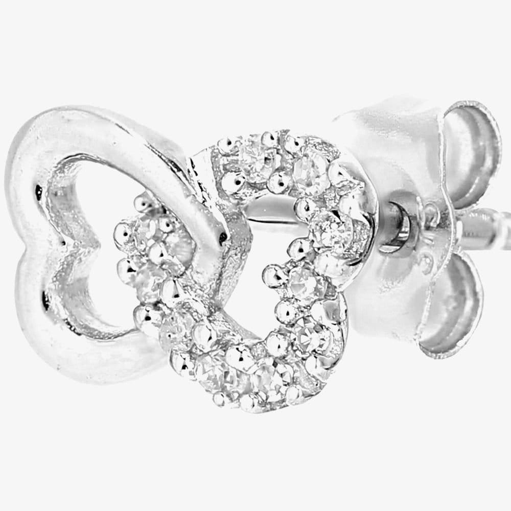 T.H.Baker T.H.Baker Women's 9ct White Gold & Pave Diamond Double Open Hearts Stud Earrings PE05599 in Silver - 4