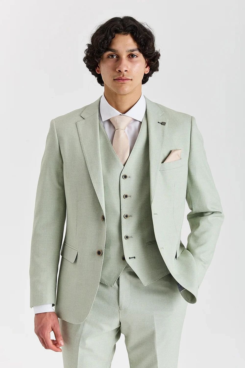 Paul Andrew Paul Andrew Men's Belmont 3 Piece Suit Classic Stitch Lapel Wedding Summer Prom in Pale Green - 1