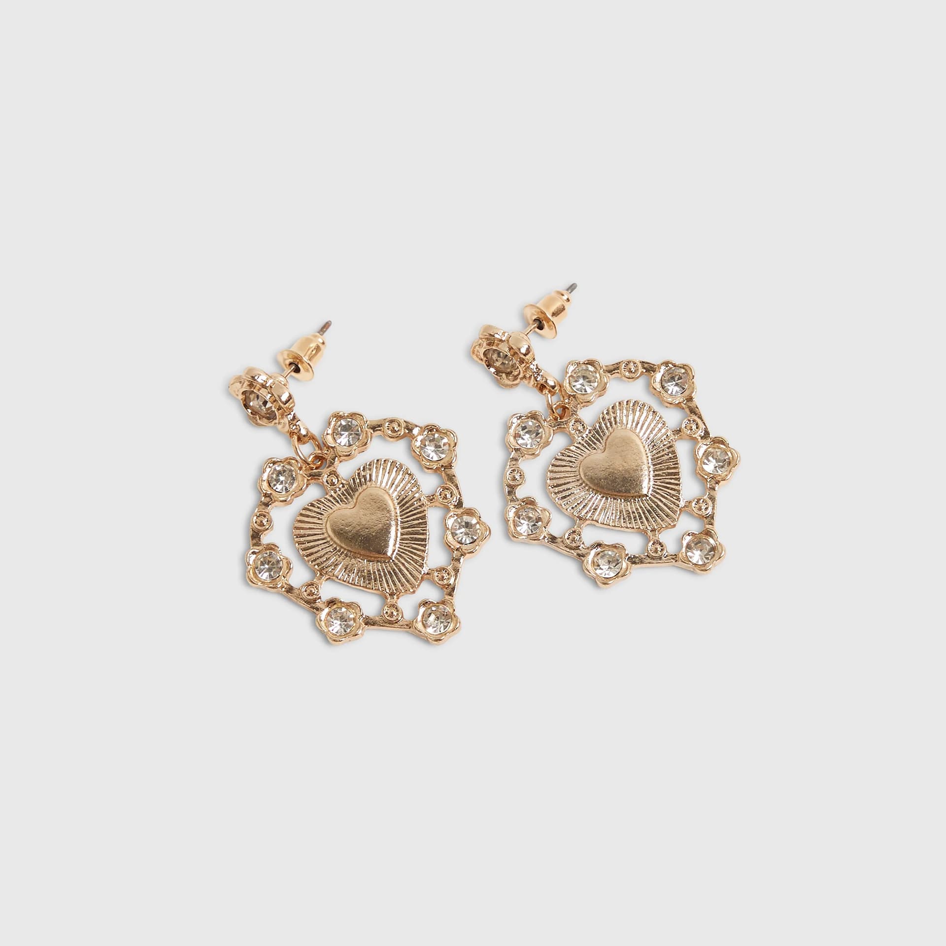 River Island River Island Womens Gold Rhinestone Heart Drop Earrings