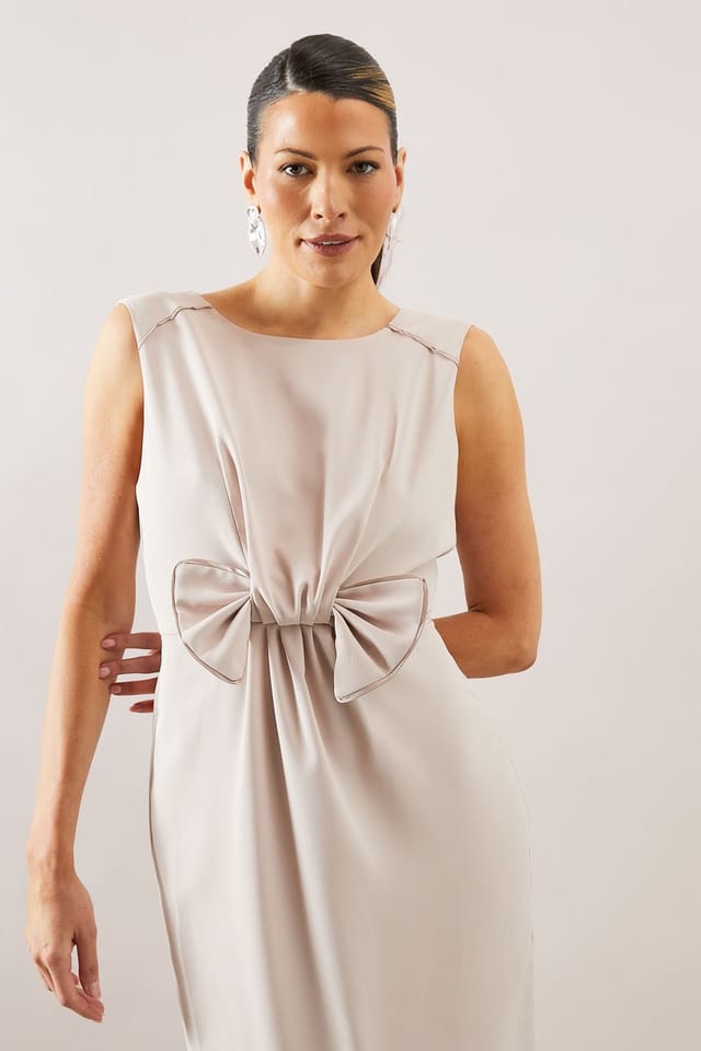 Wallis Wallis Women's Occasion Tailored Bow Pencil Midi Dress in Stone - 2