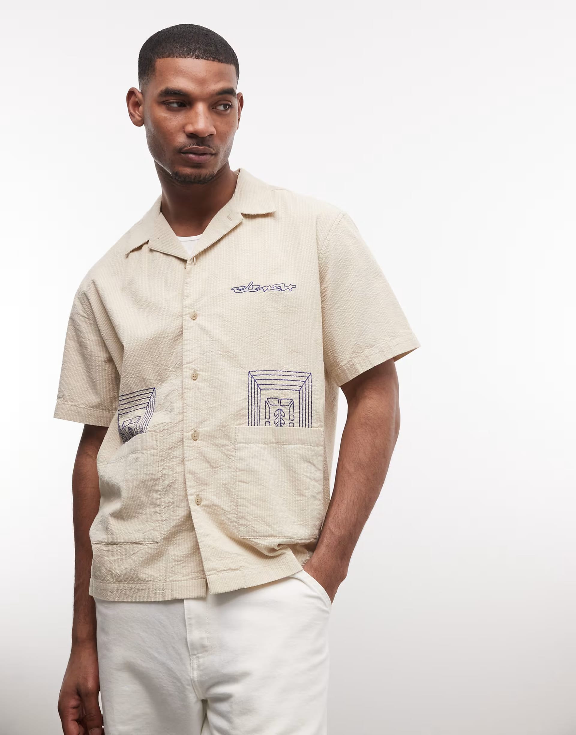 ASOS Butter Yellow Seersucker Embroidery Shirt